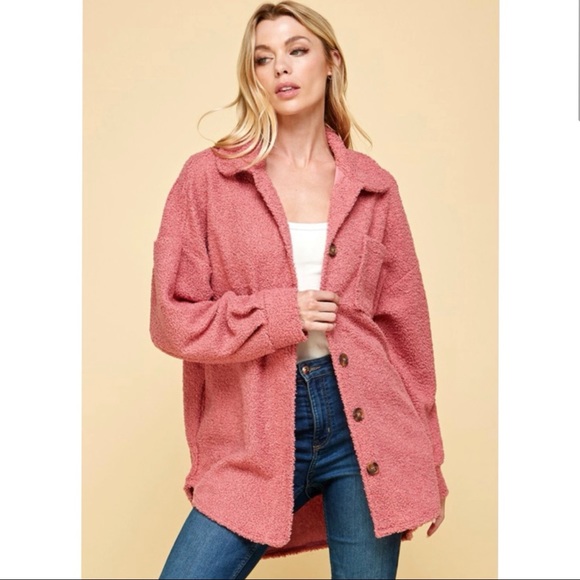 Last One! KEATON • BUTTON DOWN SHERPA SHACKET Pink - Picture 4 of 10